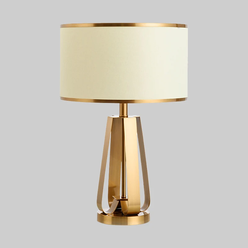 Lampe de table tambour en tissu moderniste 1 tête lampe de lecture dorée avec base en métal Clearhalo