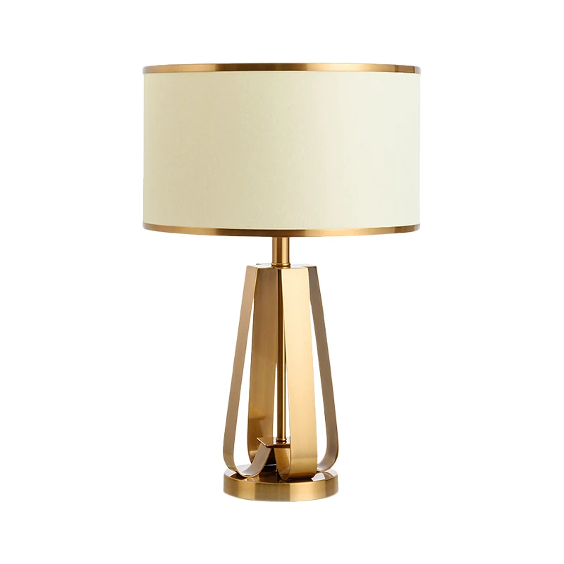 Lampe de table tambour en tissu moderniste 1 tête lampe de lecture dorée avec base en métal Clearhalo