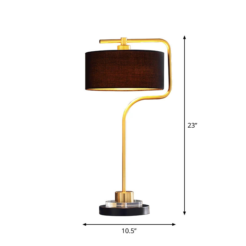 Lampe de table en tissu avec abat-jour tambour, lampe de table de chevet de salon à ampoule unique vintage en noir Clearhalo