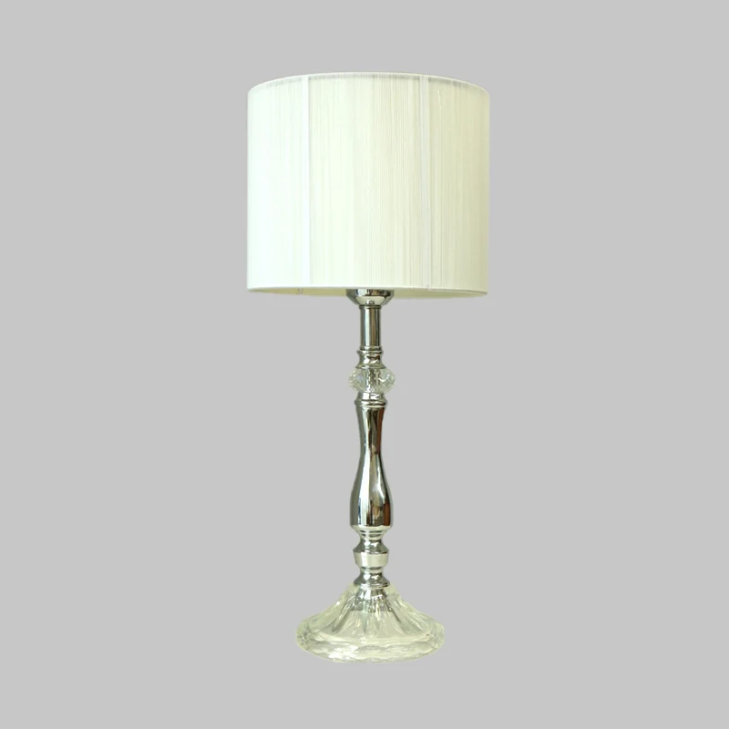 Lampe de table en tissu blanc cylindre 1 lumière veilleuse simple pour salon avec base en cristal Clearhalo