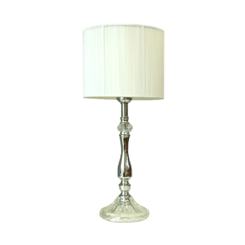 Lampe de table en tissu blanc cylindre 1 lumière veilleuse simple pour salon avec base en cristal Clearhalo