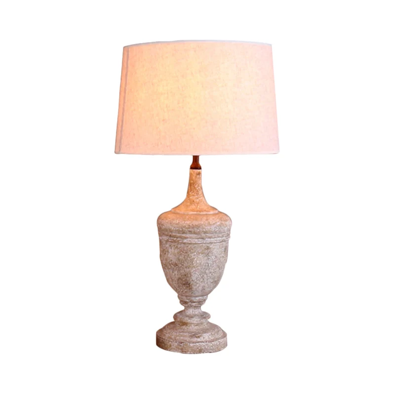 Lampe de table en tissu à 1 lumière, abat-jour tambour blanc vintage, lampe de chevet avec base en bois blanc vieilli Clea...