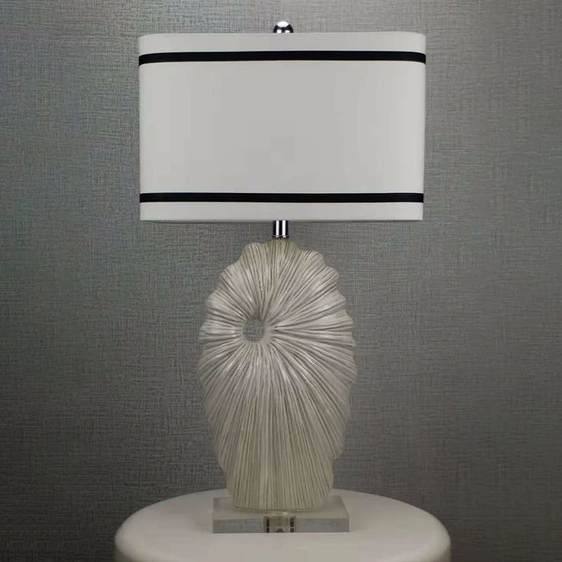 Lampe de table en tissu noir et blanc, abat-jour rectangulaire, 1 tête, lampe de table de style antique avec base en porce...