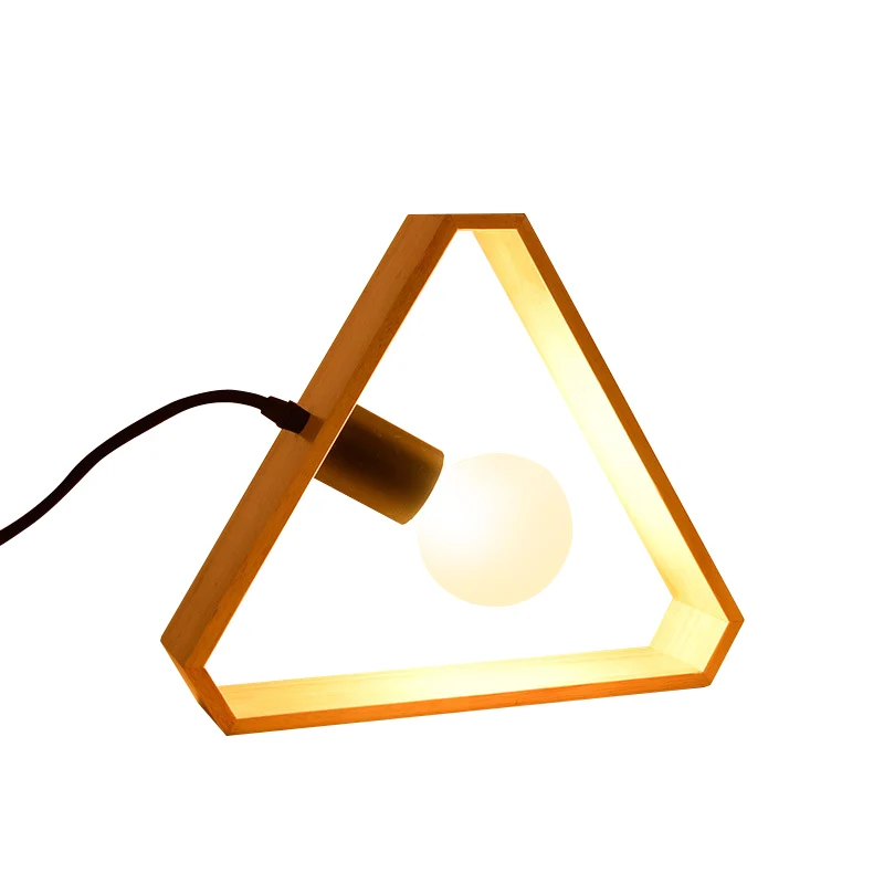 Lampe de table triangulaire industrielle Loft avec cadre en bois, 1 lampe sur pied pour chambre à coucher Clearhalo