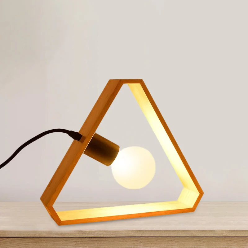Lampe de table triangulaire industrielle Loft avec cadre en bois, 1 lampe sur pied pour chambre à coucher Clearhalo