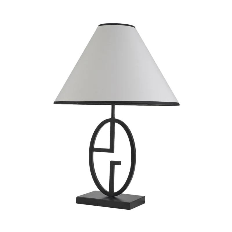 Lampe de table évasée large en tissu moderne, petite lampe de bureau à 1 ampoule en blanc avec base en métal Clearhalo