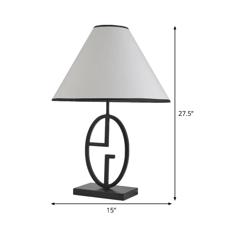Lampe de table évasée large en tissu moderne, petite lampe de bureau à 1 ampoule en blanc avec base en métal Clearhalo