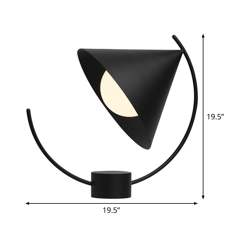 Lampe de table évasée moderne en métal à 1 tête, petite lampe de bureau noire avec abat-jour globe en verre blanc Clearhalo