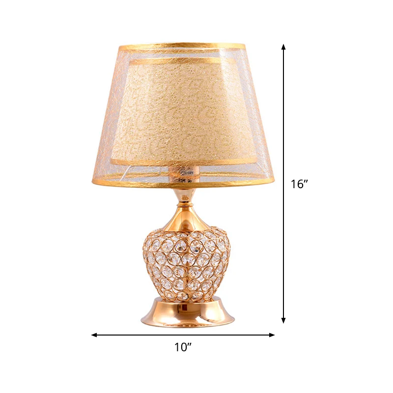 Lampe de table évasée en tissu, petite lampe de bureau moderne à 1 tête dorée avec perle de cristal Clearhalo