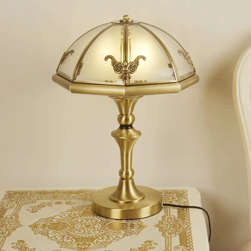 Lampe de table en verre dépoli à 3 ampoules, style colonial, en forme de capuchon en laiton, veilleuse de chambre à couche...
