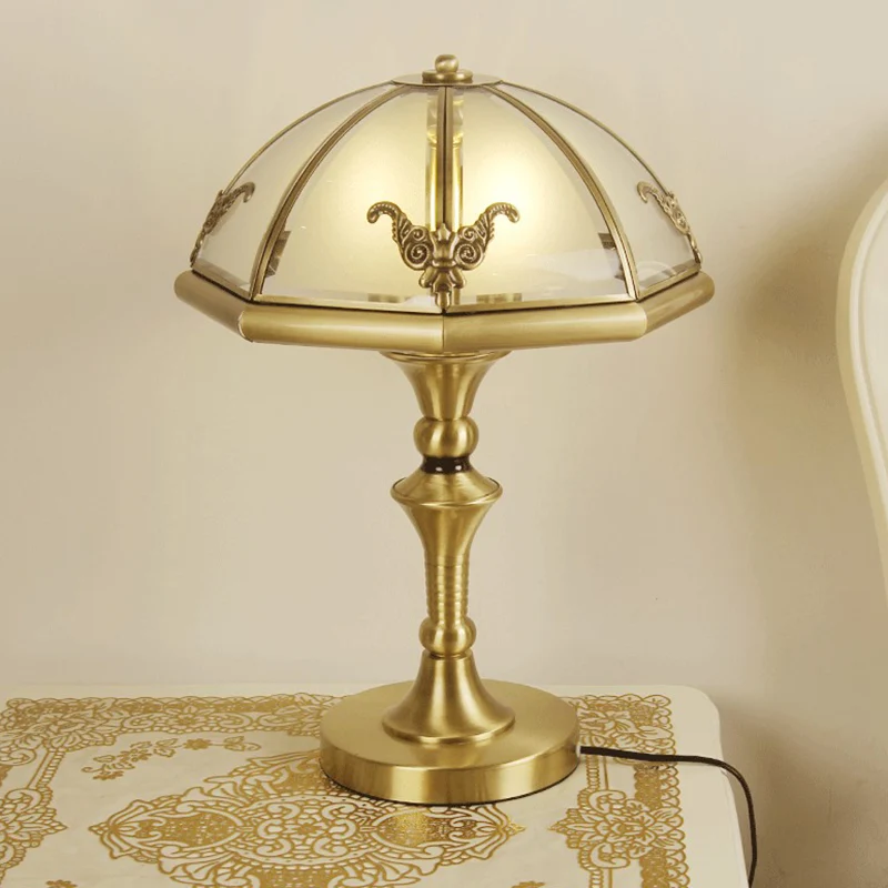 Lampe de table en verre dépoli à 3 ampoules, style colonial, en forme de capuchon en laiton, veilleuse de chambre à couche...