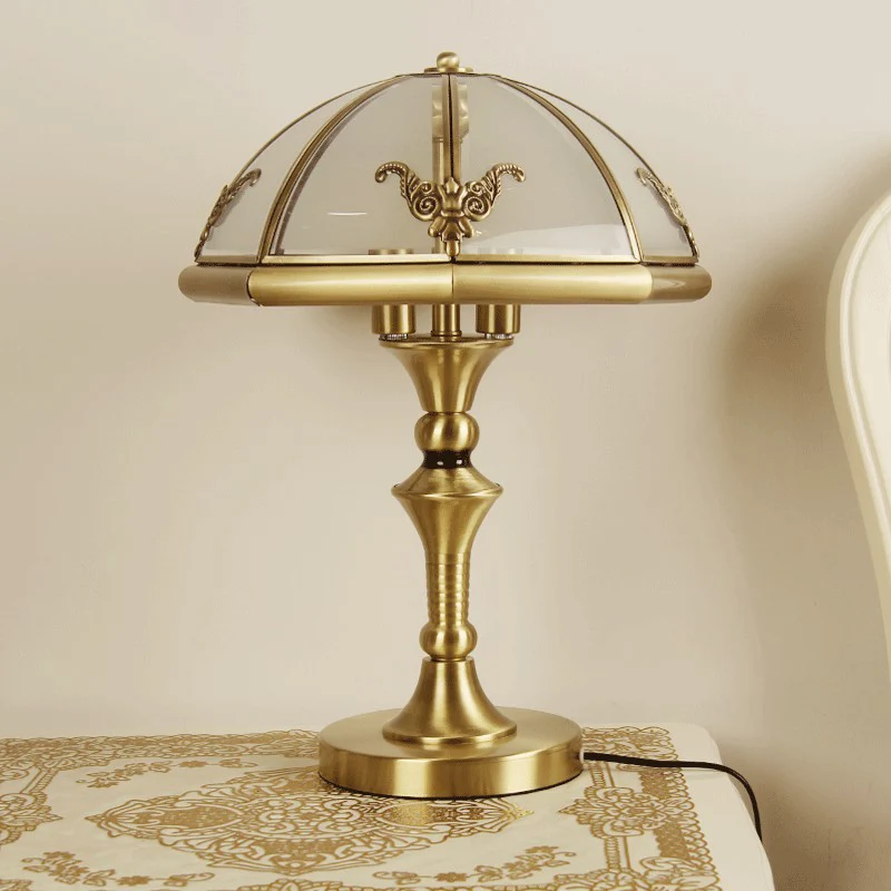 Lampe de table en verre dépoli à 3 ampoules, style colonial, en forme de capuchon en laiton, veilleuse de chambre à couche...