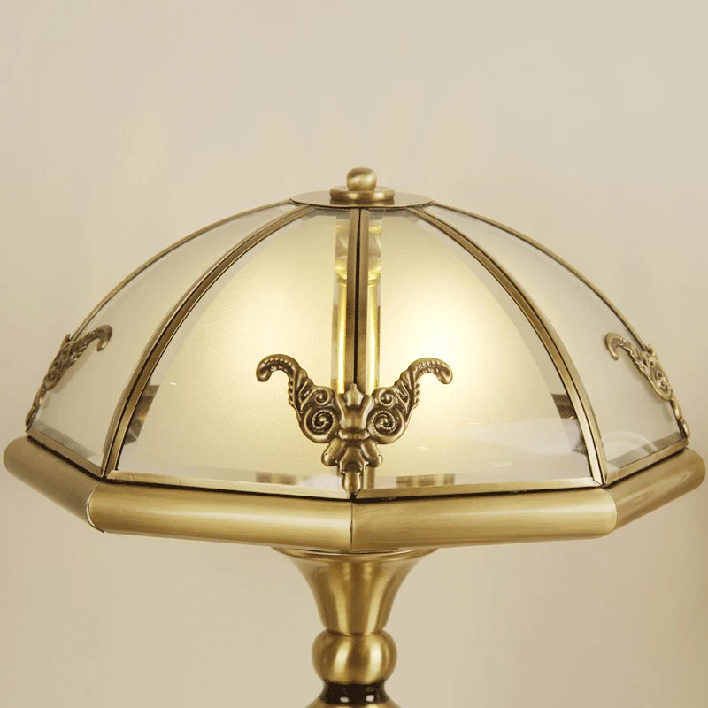 Lampe de table en verre dépoli à 3 ampoules, style colonial, en forme de capuchon en laiton, veilleuse de chambre à couche...