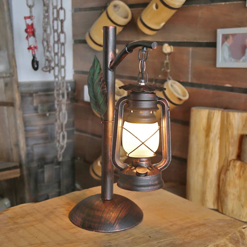 Lampe de Table en verre dépoli à 1 lumière, lanterne en cuivre Vintage, lampe de bureau pour café avec Base en dôme en fer...