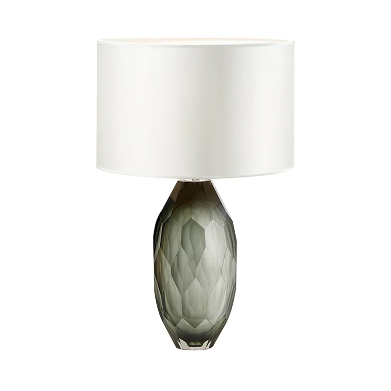 Lampe de travail en cristal à abat-jour droit, tissu moderniste, lampe de bureau à 1 tête en blanc Clearhalo