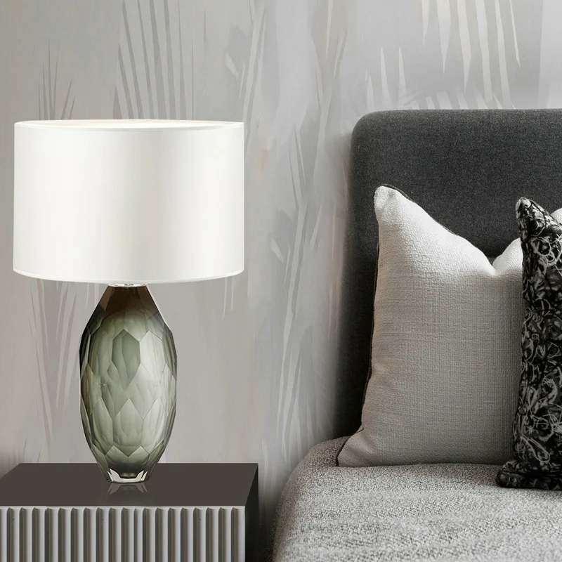 Lampe de travail en cristal à abat-jour droit, tissu moderniste, lampe de bureau à 1 tête en blanc Clearhalo