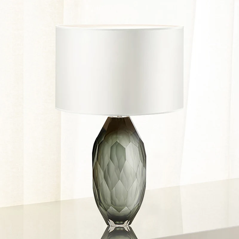 Lampe de travail en cristal à abat-jour droit, tissu moderniste, lampe de bureau à 1 tête en blanc Clearhalo