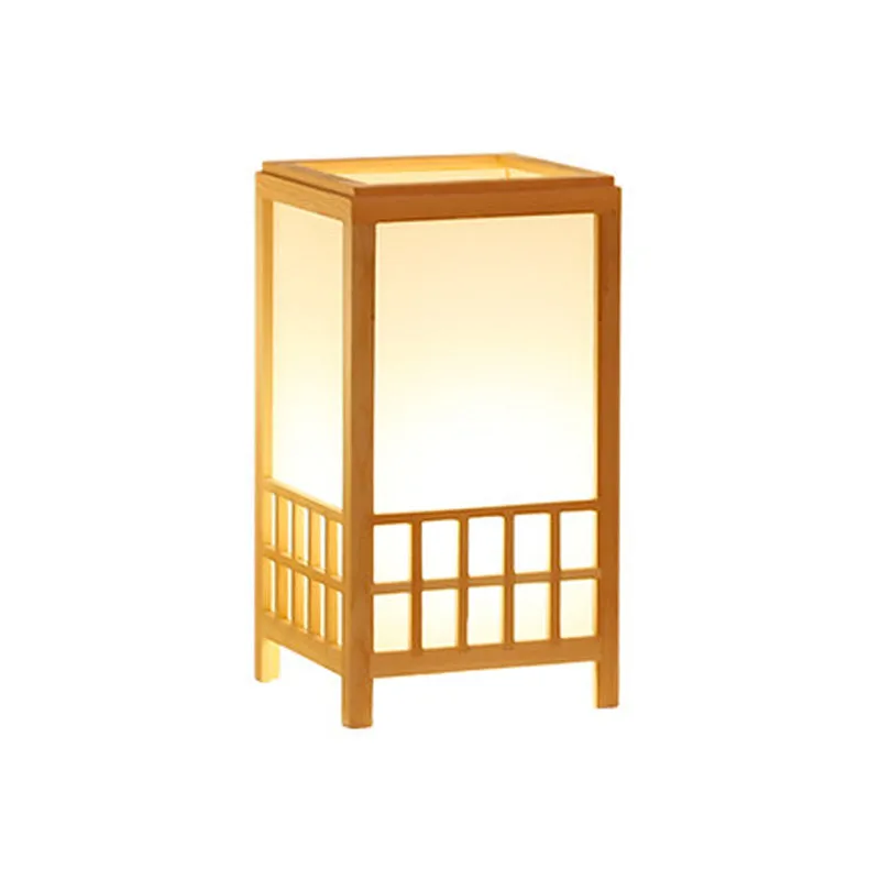 Lampe de travail rectangulaire en bois, petite lampe de bureau chinoise à 1 ampoule en Beige pour restaurant Clearhalo