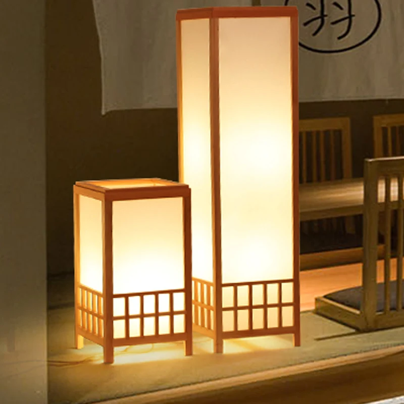 Lampe de travail rectangulaire en bois, petite lampe de bureau chinoise à 1 ampoule en Beige pour restaurant Clearhalo
