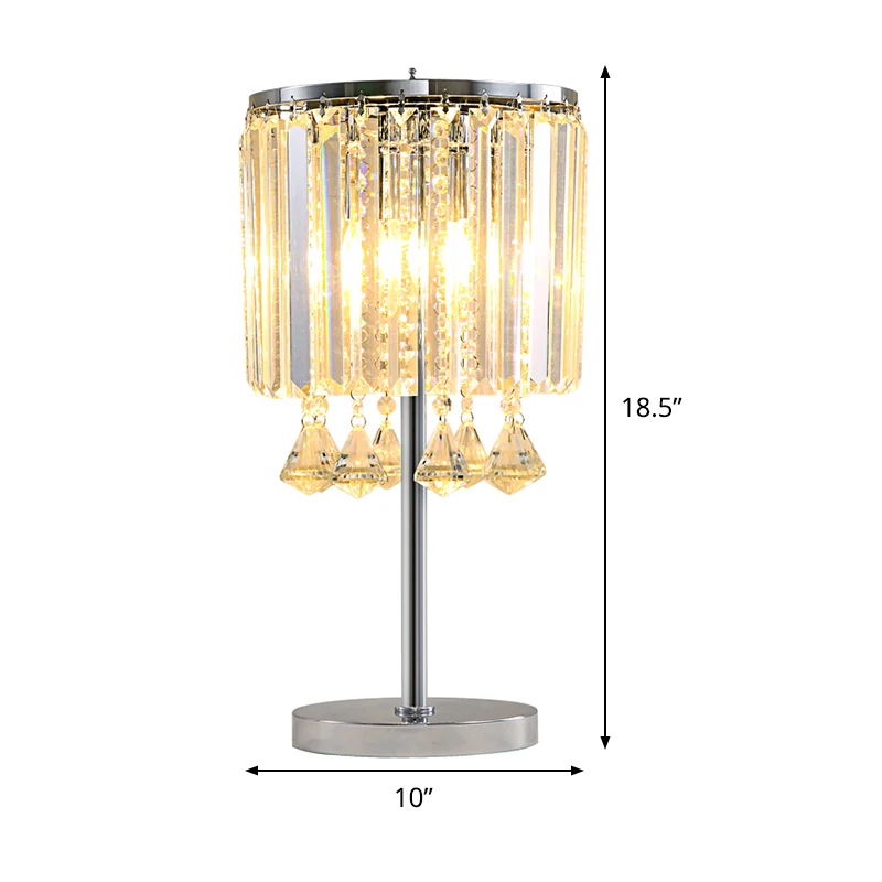 Lampe de travail à tambour à 2 têtes Lampe de table moderne en cristal à facettes en chrome avec larme de cristal Clearhalo