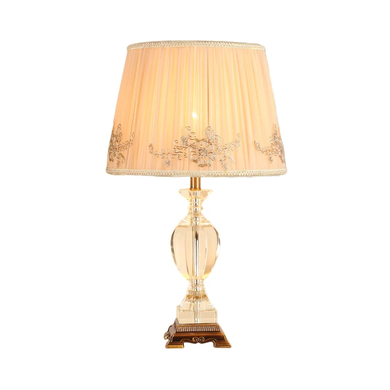 Lampe de travail en tissu incurvé modernisme, petite lampe de bureau en cristal taillé à la main, 1 ampoule, beige Clearhalo