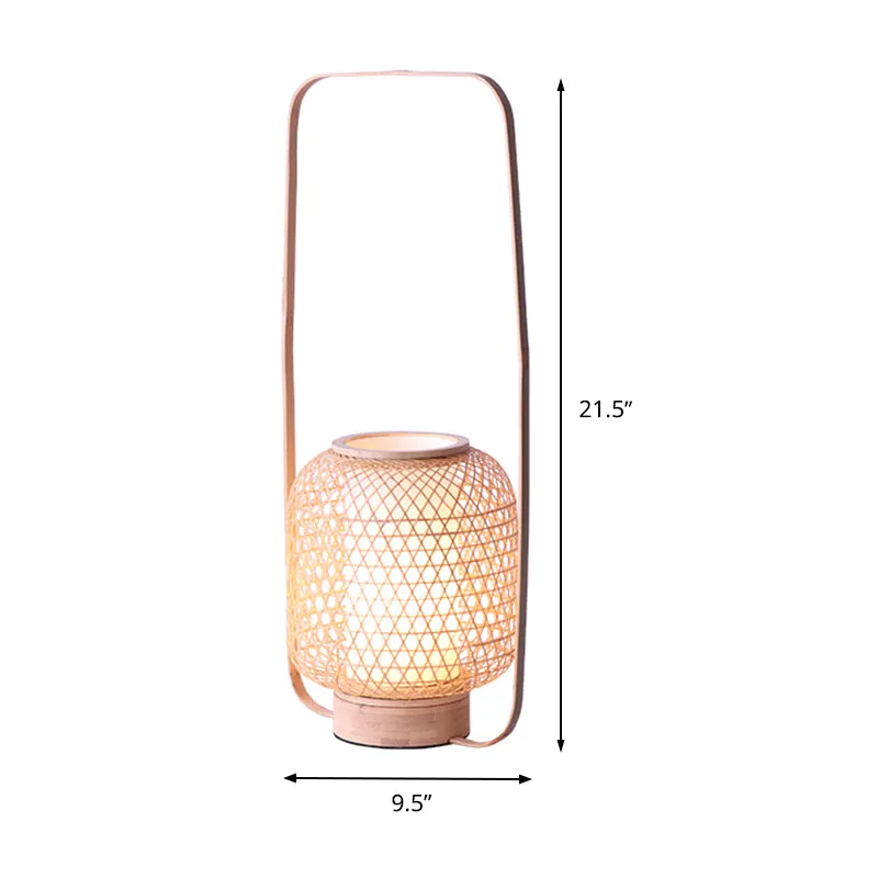 Lampe de travail torsadée à la main en bambou, petite lampe de bureau à 1 ampoule, beige, avec poignée rectangulaire Clear...