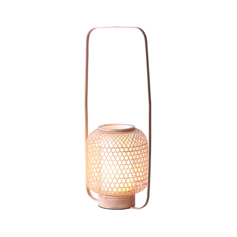 Lampe de travail torsadée à la main en bambou, petite lampe de bureau à 1 ampoule, beige, avec poignée rectangulaire Clear...
