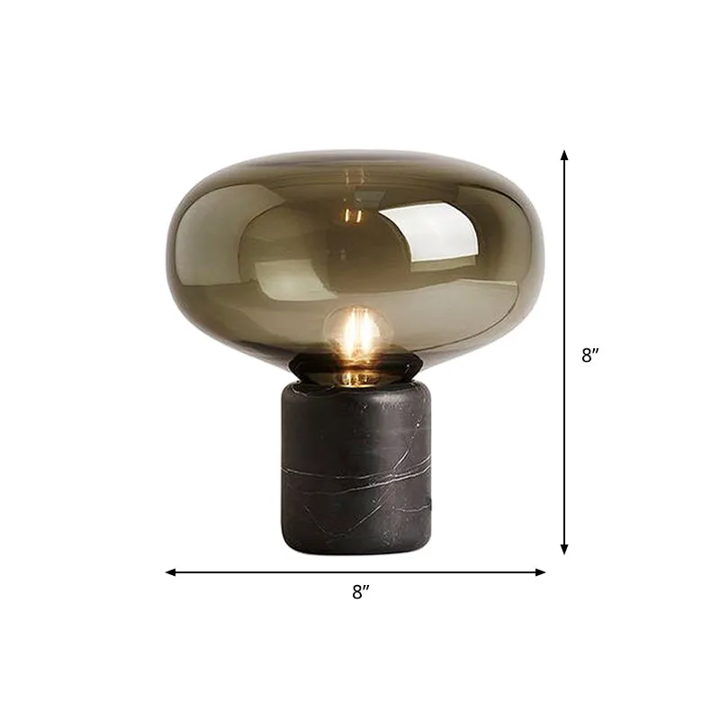 Lampe de travail Urne contemporaine en verre gris fumé, 1 ampoule, 8"/13" de large, lampe de table noire avec base en marb...