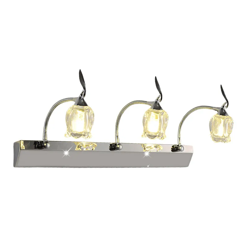 Lampe de vanité réglable à 3 ampoules pour salle de bain, luminaire mural LED chromé modernisme avec abat-jour en cristal...