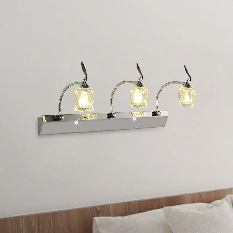 Lampe de vanité réglable à 3 ampoules pour salle de bain, luminaire mural LED chromé modernisme avec abat-jour en cristal...