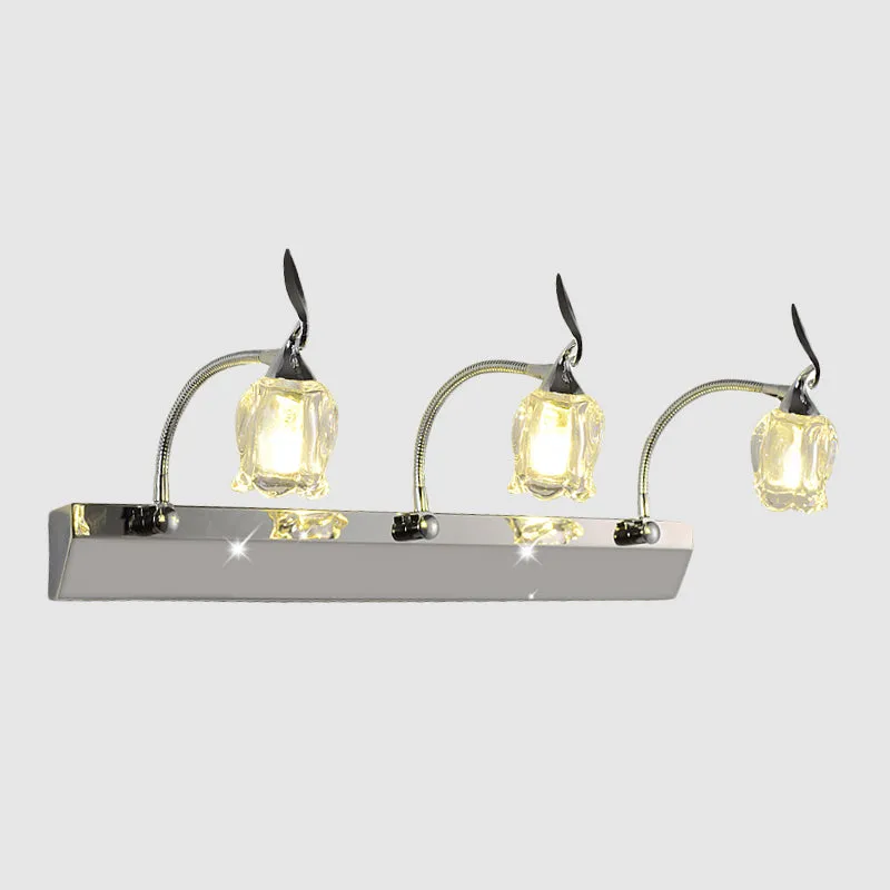 Lampe de vanité réglable à 3 ampoules pour salle de bain, luminaire mural LED chromé modernisme avec abat-jour en cristal...