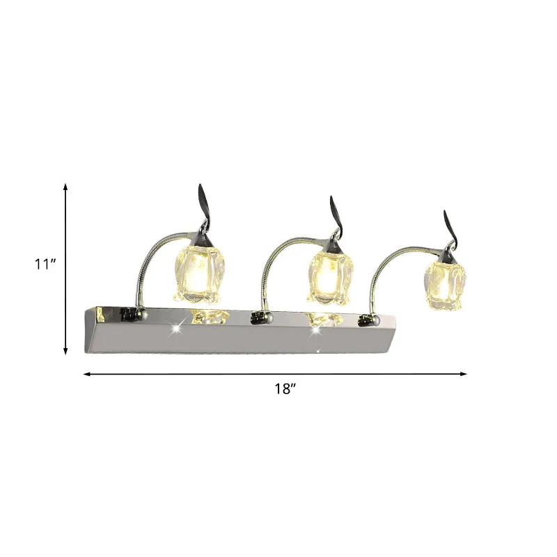 Lampe de vanité réglable à 3 ampoules pour salle de bain, luminaire mural LED chromé modernisme avec abat-jour en cristal...