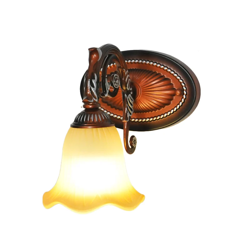 Lampe de vanité de salle de bains évasée, verre givré traditionnel, 1/2/3 lumières, applique en cuivre Clearhalo