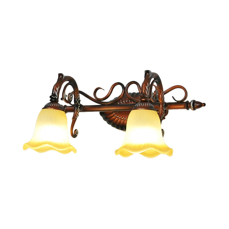Lampe de vanité de salle de bains évasée, verre givré traditionnel, 1/2/3 lumières, applique en cuivre Clearhalo