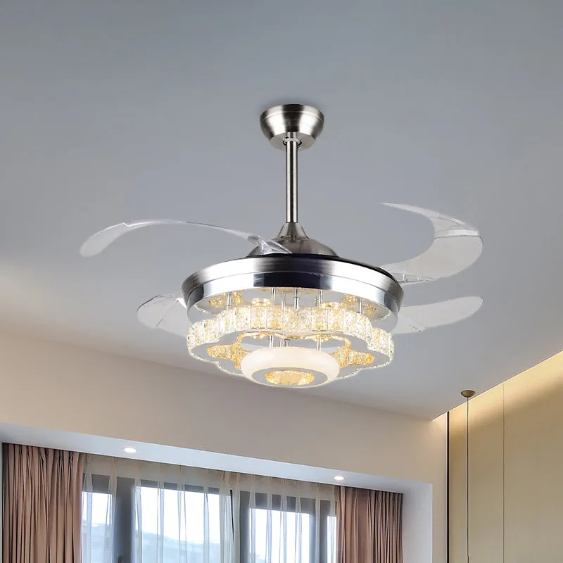 Lampe ventilateur en forme de fleur de cristal à 4 pales, table de salle à manger moderniste, plafonnier LED semi-encastré...