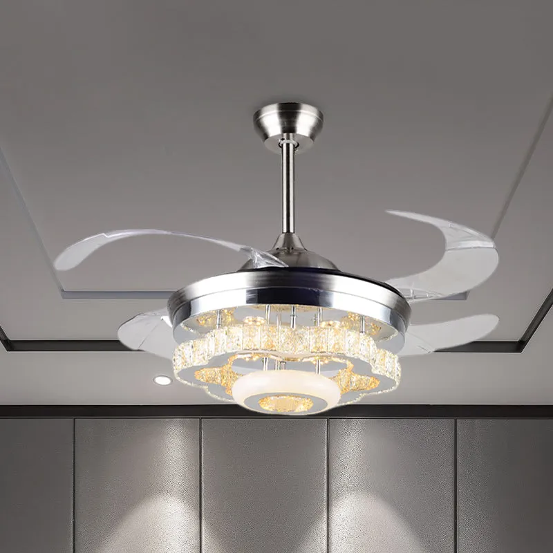 Lampe ventilateur en forme de fleur de cristal à 4 pales, table de salle à manger moderniste, plafonnier LED semi-encastré...