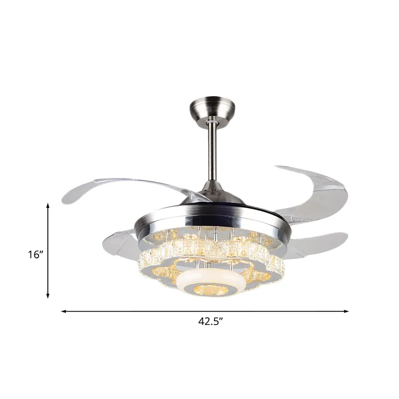 Lampe ventilateur en forme de fleur de cristal à 4 pales, table de salle à manger moderniste, plafonnier LED semi-encastré...