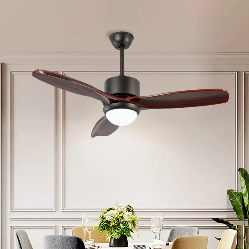 Lampe de ventilateur de plafond à cylindre en métal à 3 pales, lampe LED semi-encastrée pour salon, café foncé, 48 pouces...