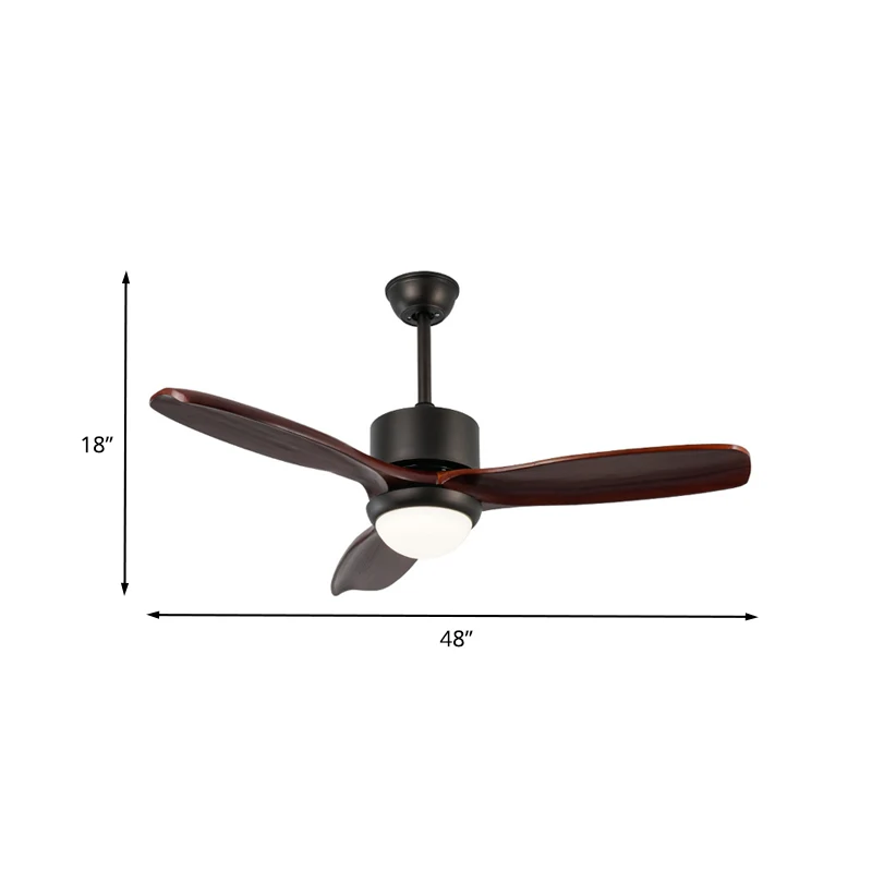 Lampe de ventilateur de plafond à cylindre en métal à 3 pales, lampe LED semi-encastrée pour salon, café foncé, 48 pouces...