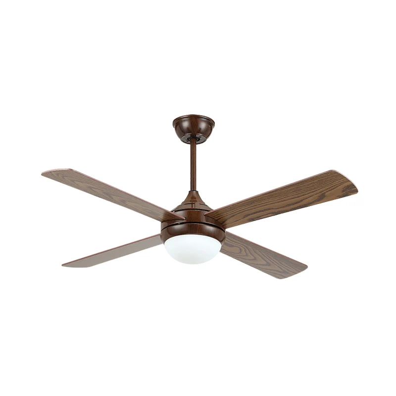 Lampe de ventilateur de plafond à LED semi-encastrée à LED marron, oignon métallique traditionnel, 4 pales en bois, pour l...
