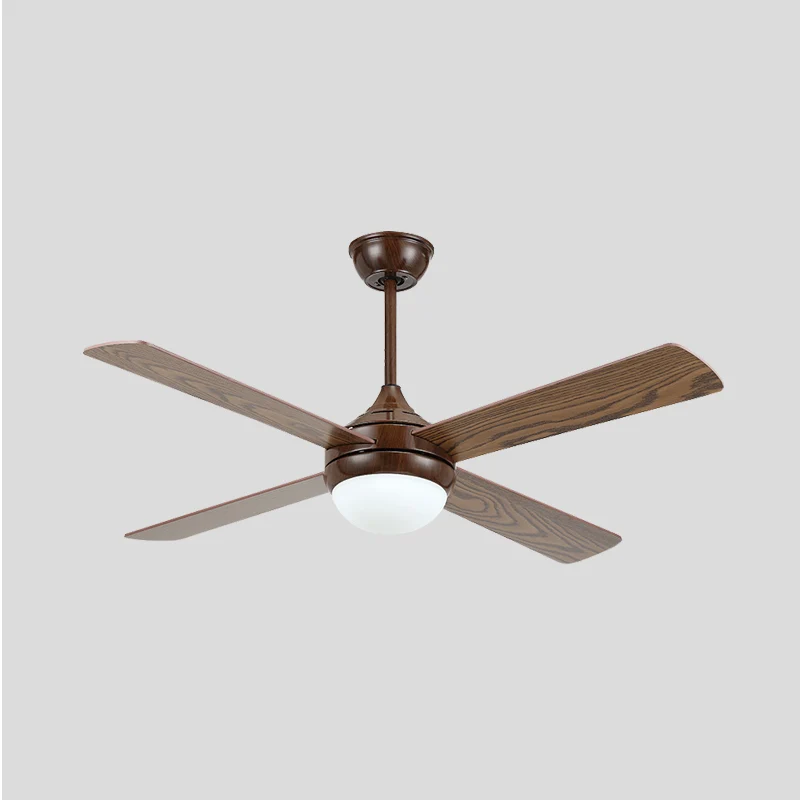 Lampe de ventilateur de plafond à LED semi-encastrée à LED marron, oignon métallique traditionnel, 4 pales en bois, pour l...