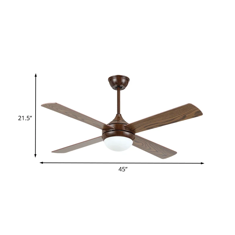 Lampe de ventilateur de plafond à LED semi-encastrée à LED marron, oignon métallique traditionnel, 4 pales en bois, pour l...