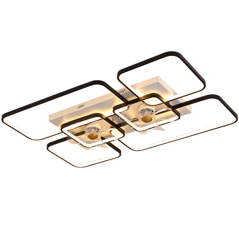Lampe de ventilateur de plafond rectangulaire télécommandée, lampe LED semi-encastrée contemporaine en acrylique pour salo...