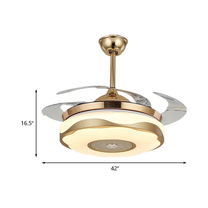 Lampe à ventilateur suspendue circulaire moderniste de 42 po de largeur, luminaire semi-encastré en acrylique LED en or av...