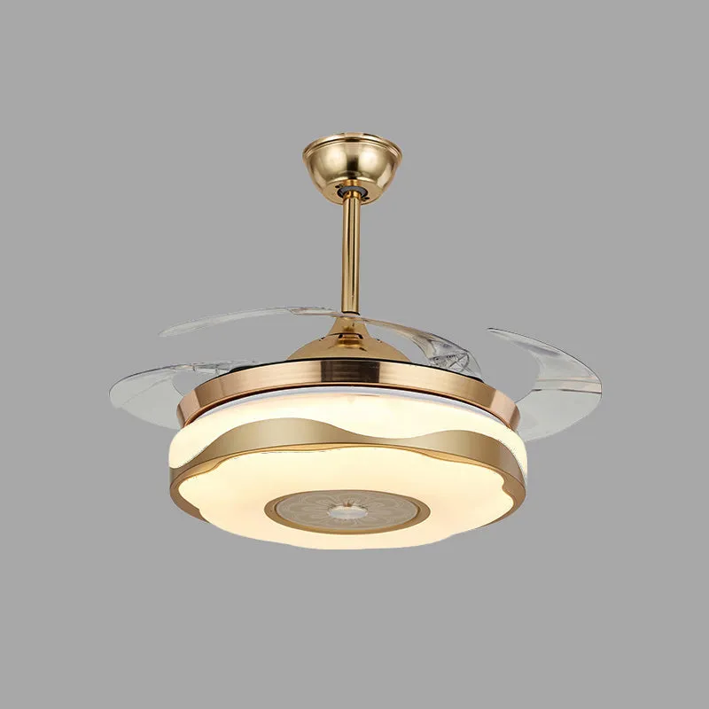 Lampe à ventilateur suspendue circulaire moderniste de 42 po de largeur, luminaire semi-encastré en acrylique LED en or av...