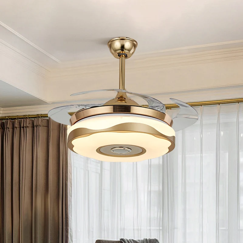 Lampe à ventilateur suspendue circulaire moderniste de 42 po de largeur, luminaire semi-encastré en acrylique LED en or av...