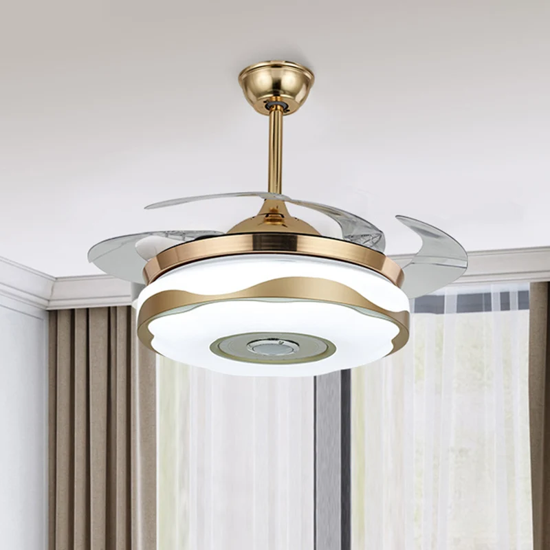 Lampe à ventilateur suspendue circulaire moderniste de 42 po de largeur, luminaire semi-encastré en acrylique LED en or av...