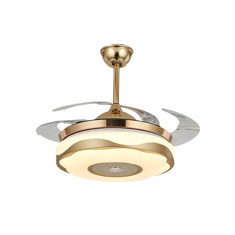 Lampe à ventilateur suspendue circulaire moderniste de 42 po de largeur, luminaire semi-encastré en acrylique LED en or av...
