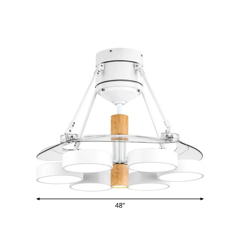 Lampe de ventilateur à suspension blanche contemporaine à montage semi-encastré métallique géométrique, 48 po de large Cle...