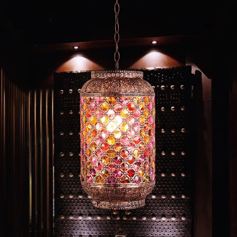 Lanterne bohème suspendue en laiton, 1 ampoule, plafonnier suspendu en métal pour Restaurant Clearhalo